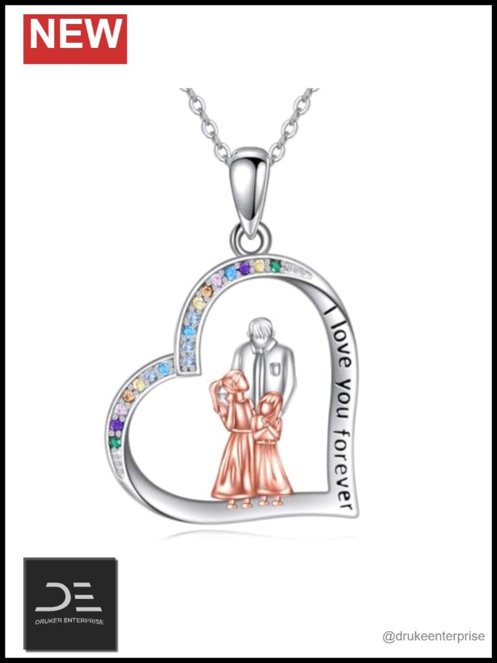 925 Sterling Silver Dad Daughter Heart Pendant Necklace